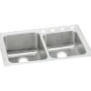 Elkay Lustertone Classic 33" Drop In/Topmount Stainless Steel Kitchen Sink, 60/40 Double Bowl, Lustrous Satin, 4 Faucet Holes, LGR33224