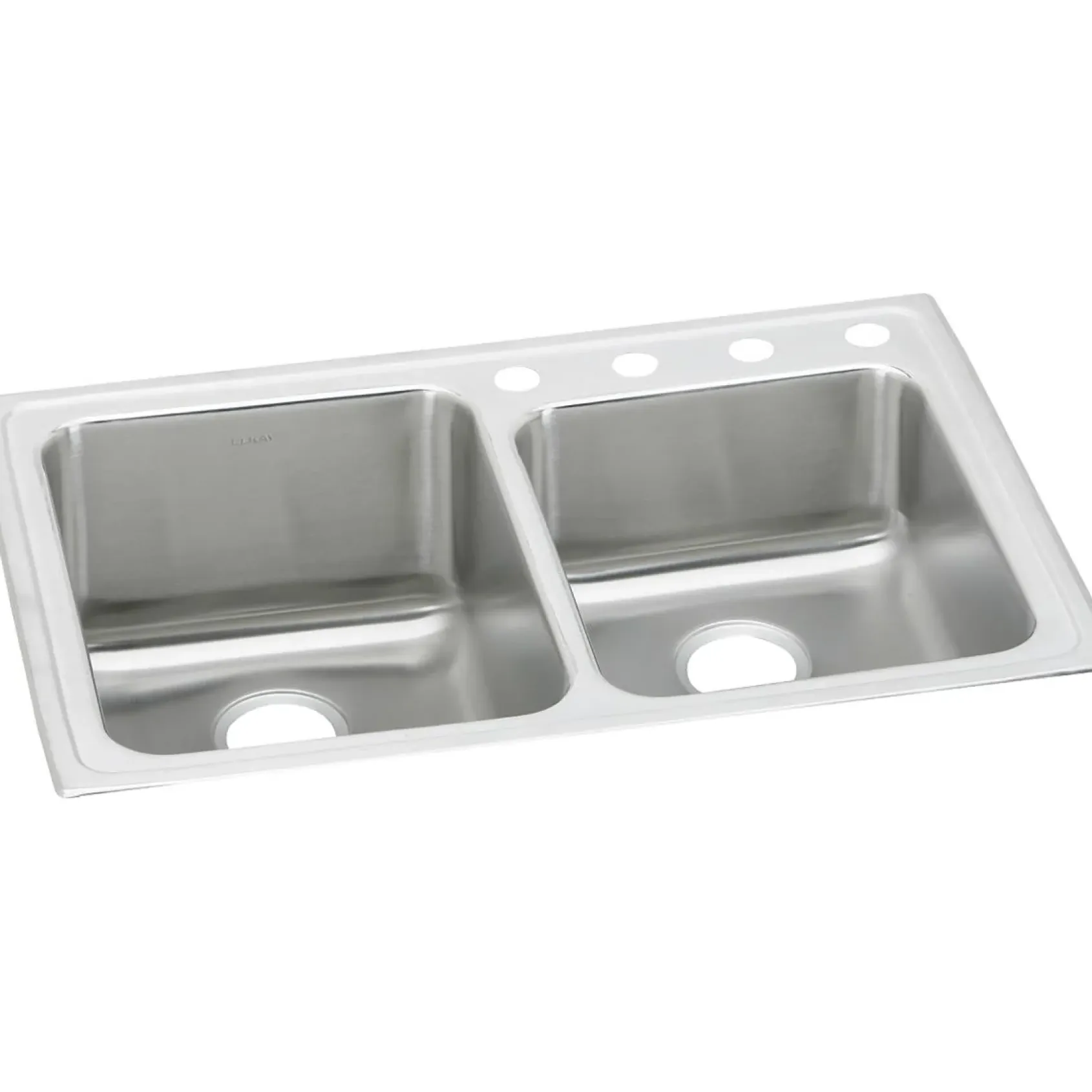 Elkay Lustertone Classic 33" Drop In/Topmount Stainless Steel Kitchen Sink, 60/40 Double Bowl, Lustrous Satin, 4 Faucet Holes, LGR33224