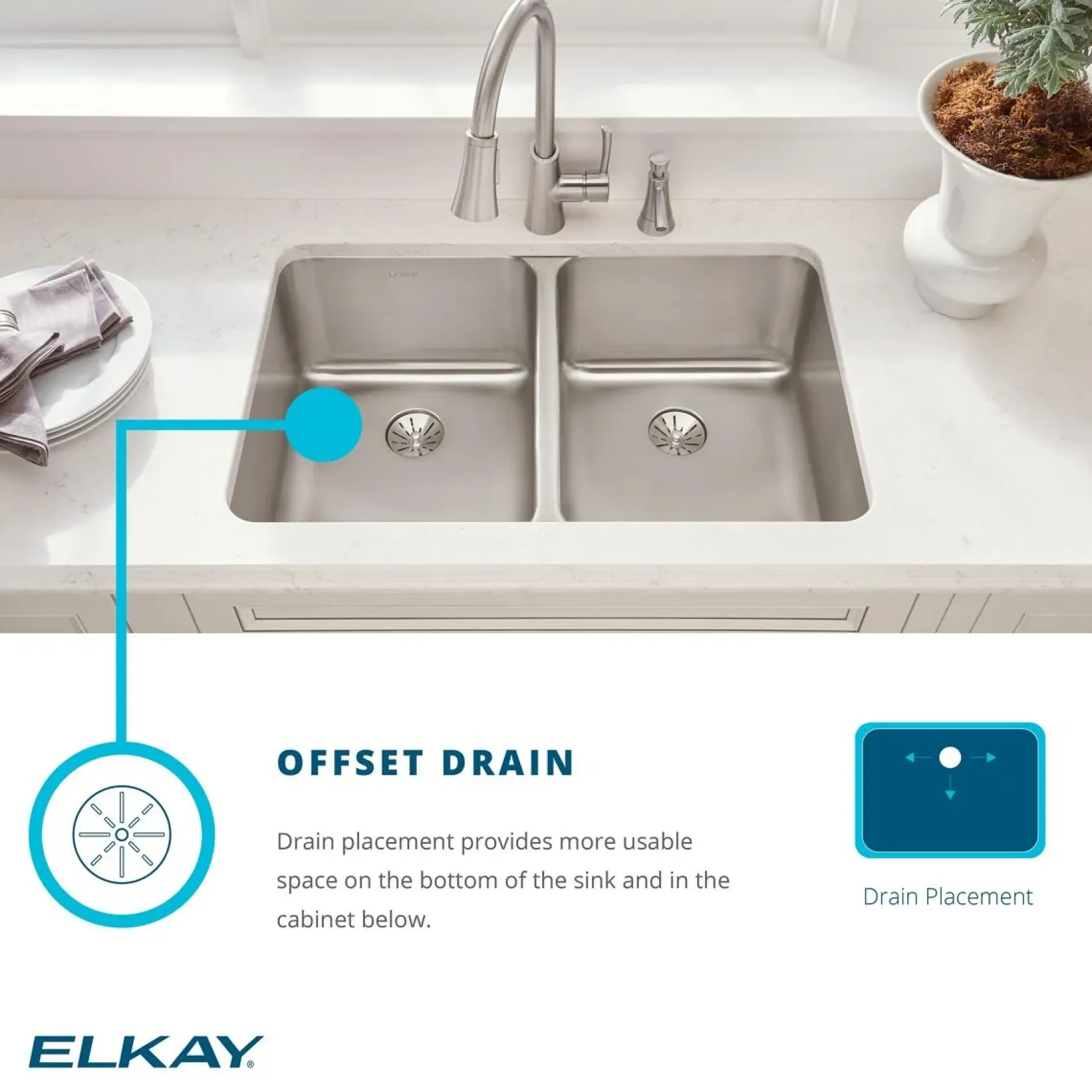 Elkay Lustertone Classic 33" Drop In/Topmount Stainless Steel Kitchen Sink, 60/40 Double Bowl, Lustrous Satin, 4 Faucet Holes, LGR33224
