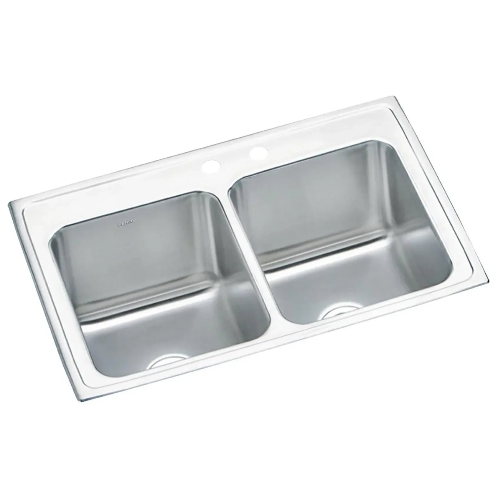 Elkay Lustertone Classic 33" Drop In/Topmount Stainless Steel Kitchen Sink, 50/50 Double Bowl, Lustrous Satin, MR2 Faucet Holes, DLR332210MR2