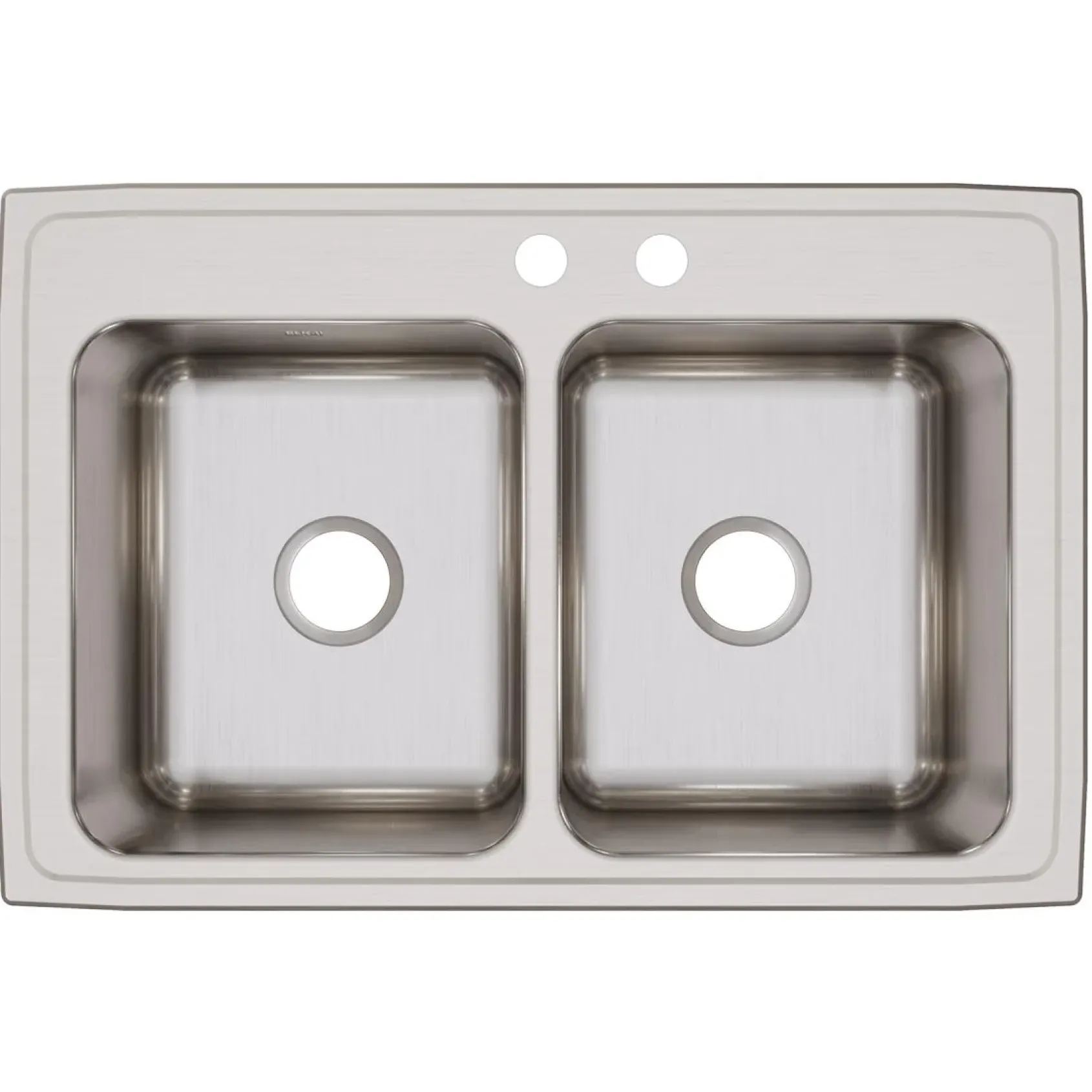 Elkay Lustertone Classic 33" Drop In/Topmount Stainless Steel Kitchen Sink, 50/50 Double Bowl, Lustrous Satin, MR2 Faucet Holes, DLR332210MR2