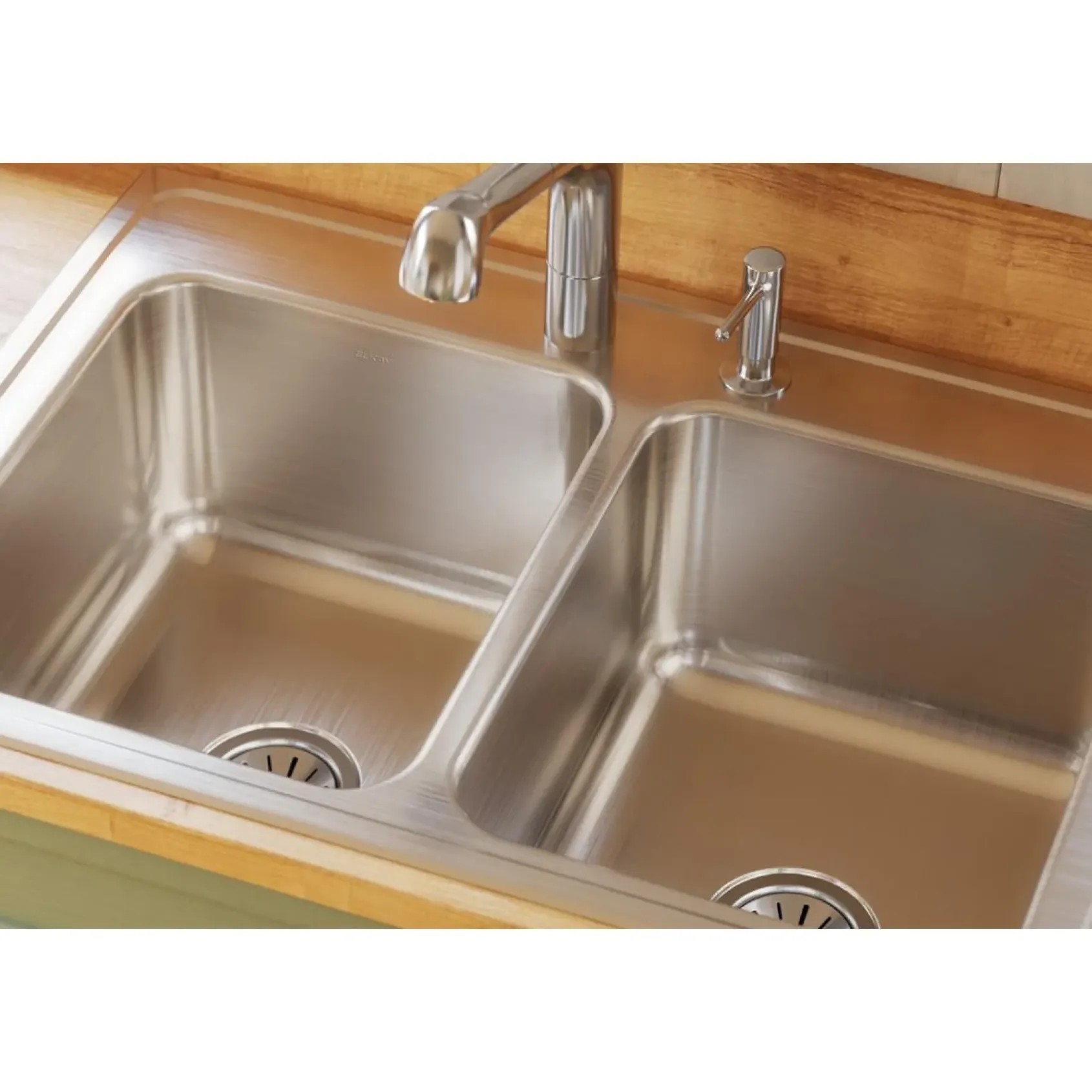 Elkay Lustertone Classic 33" Drop In/Topmount Stainless Steel Kitchen Sink, 50/50 Double Bowl, Lustrous Satin, MR2 Faucet Holes, DLR332210MR2