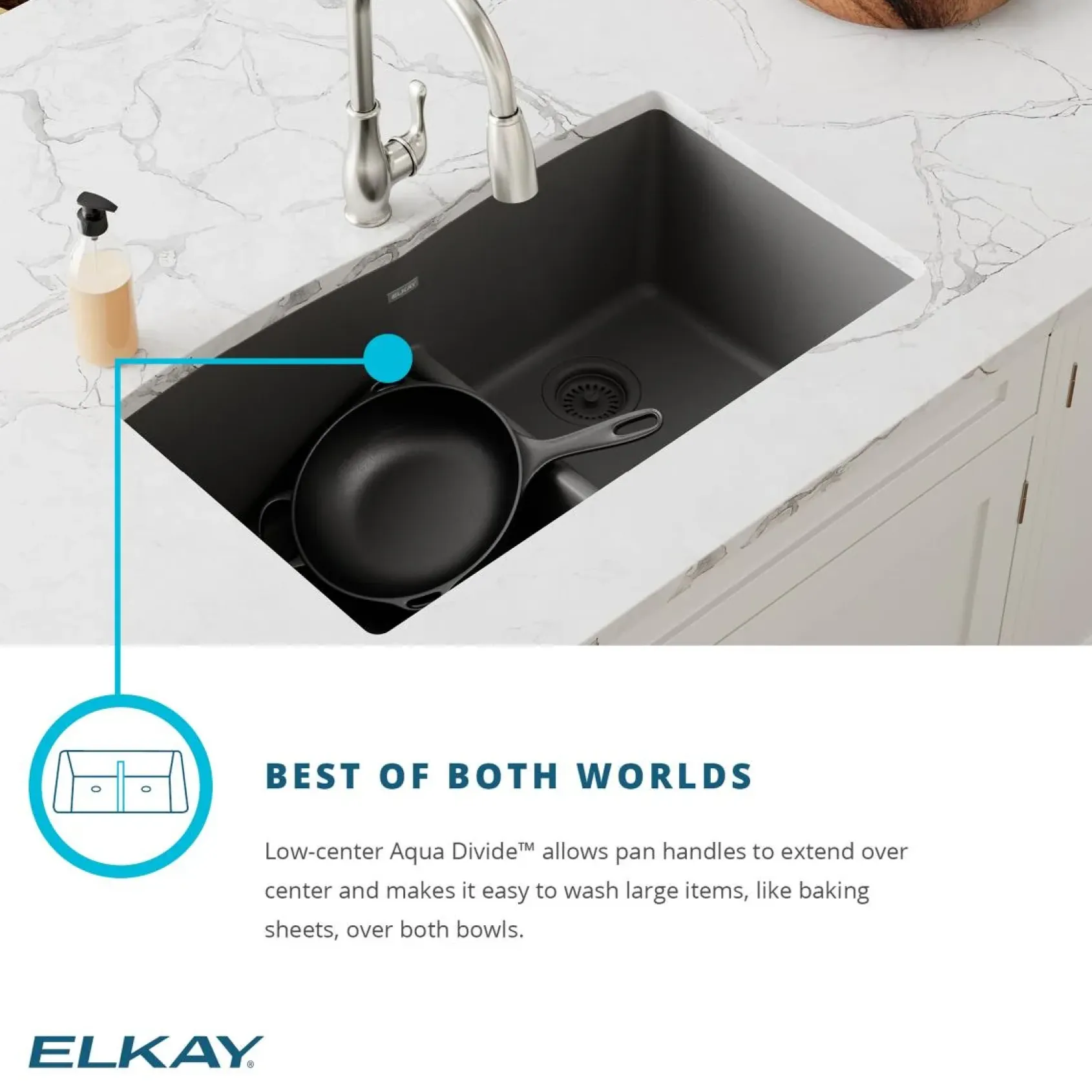 Elkay Quartz Classic 33" Undermount Quartz Kitchen Sink, 60/40 Double Bowl, Mocha, ELGULBO3322MC0