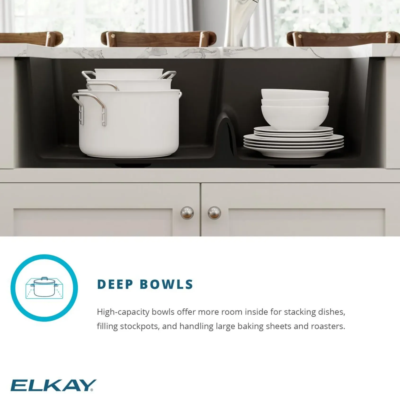 Elkay Quartz Classic 33" Undermount Quartz Kitchen Sink, 60/40 Double Bowl, Mocha, ELGULBO3322MC0