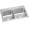 Elkay Celebrity 33" Drop In/Topmount Stainless Steel Kitchen Sink, 50/50 Double Bowl, Brushed Satin, 4 Faucet Holes, CR33214