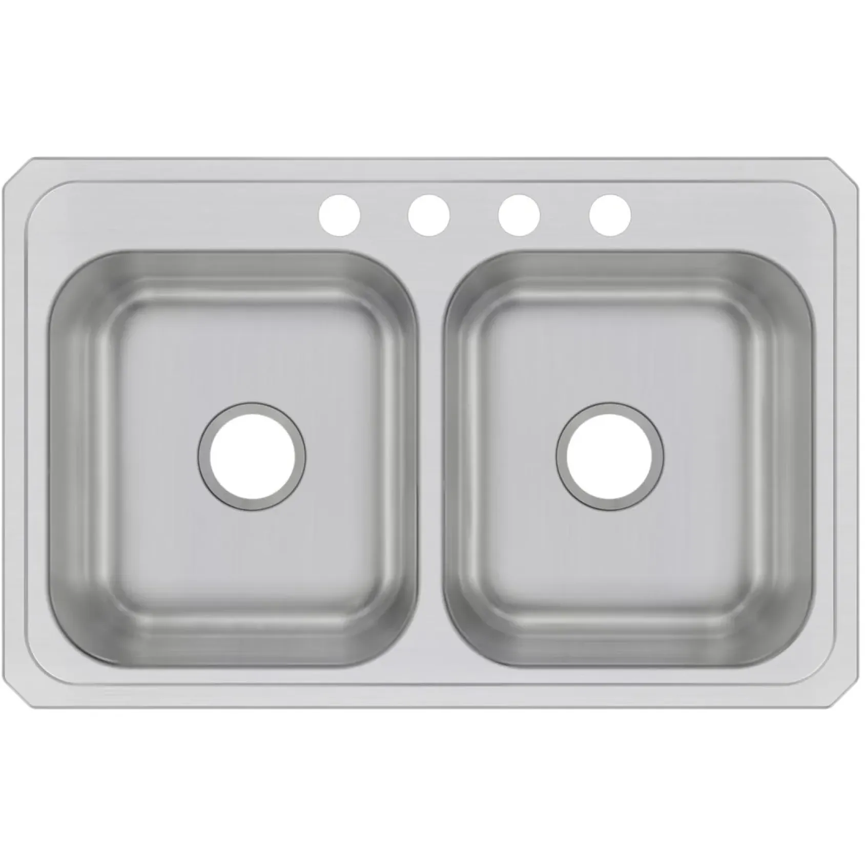 Elkay Celebrity 33" Drop In/Topmount Stainless Steel Kitchen Sink, 50/50 Double Bowl, Brushed Satin, 4 Faucet Holes, CR33214