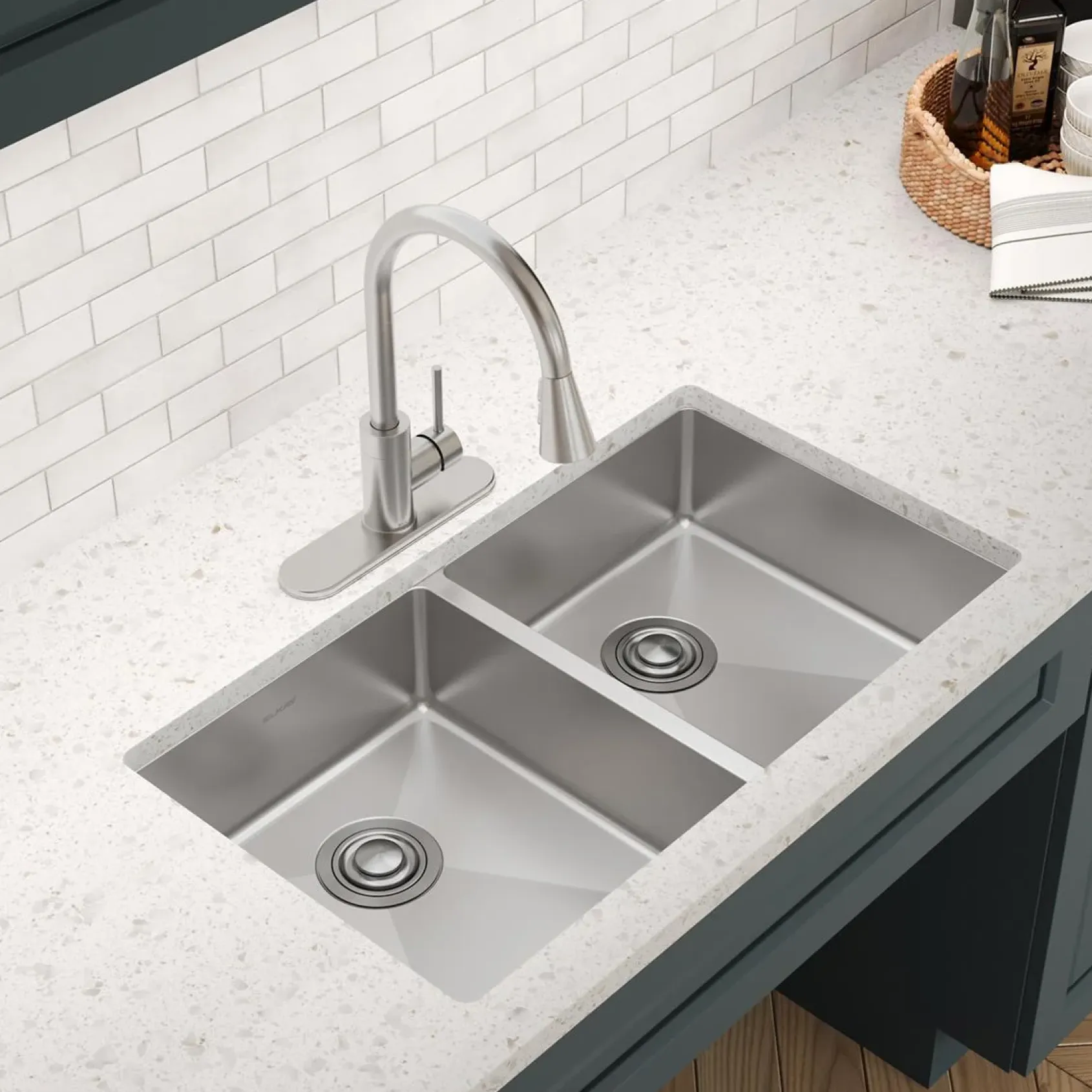 Elkay Crosstown 33" Dual Mount Stainless Steel ADA Kitchen Sink, 50/50 Double Bowl, Polished Satin, 1 Faucet Hole, ECTSRAD3322601