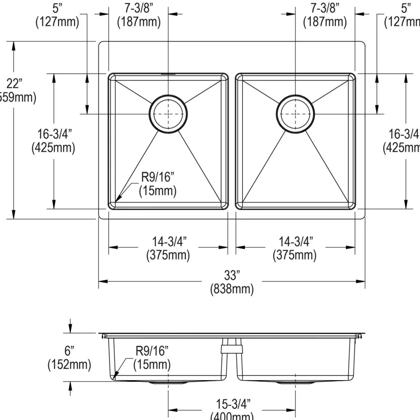 Elkay Crosstown 33" Dual Mount Stainless Steel ADA Kitchen Sink, 50/50 Double Bowl, Polished Satin, 1 Faucet Hole, ECTSRAD3322601