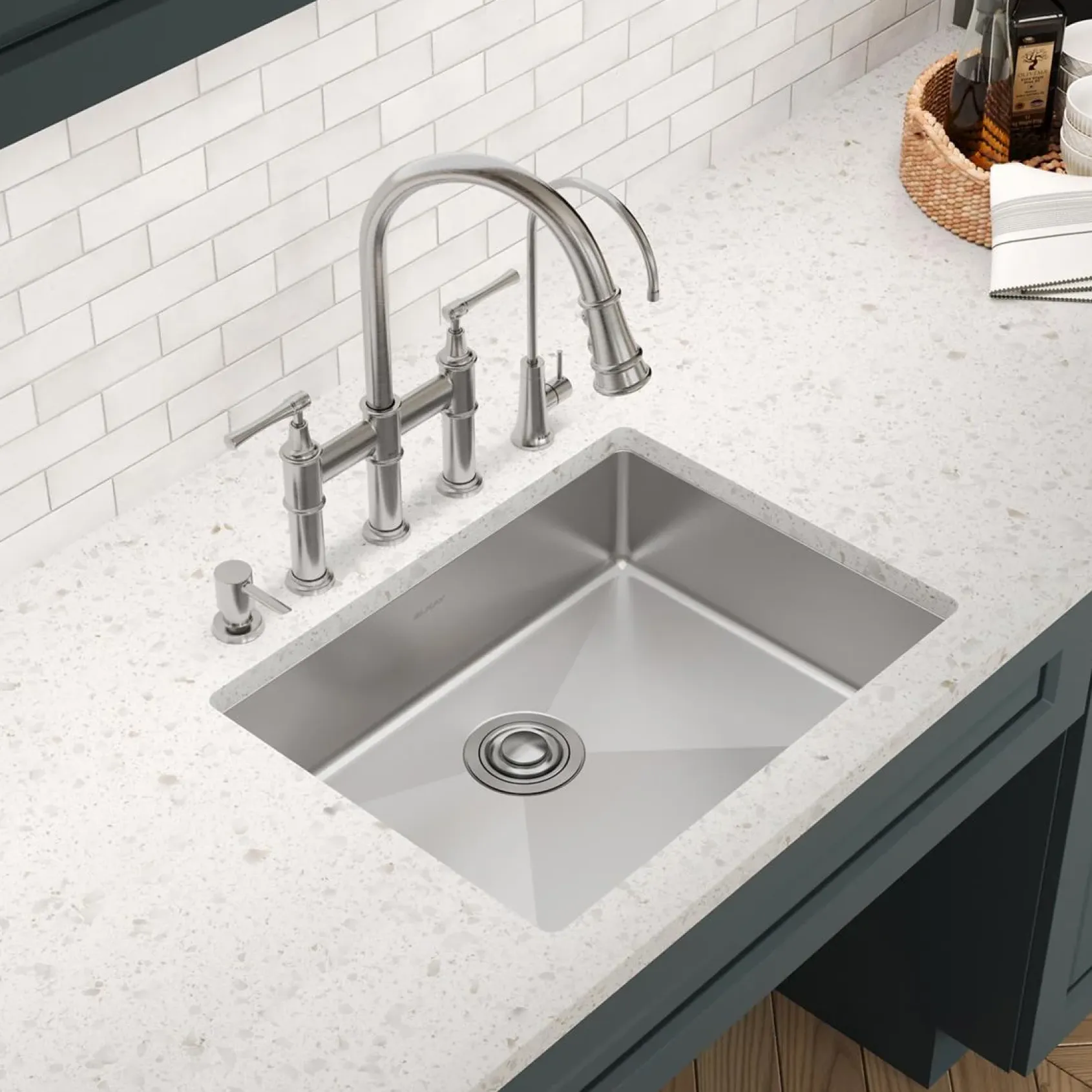 Elkay Crosstown 25" Dual Mount Stainless Steel ADA Kitchen Sink, Polished Satin, 5 Faucet Holes, ECTSRAD2522605