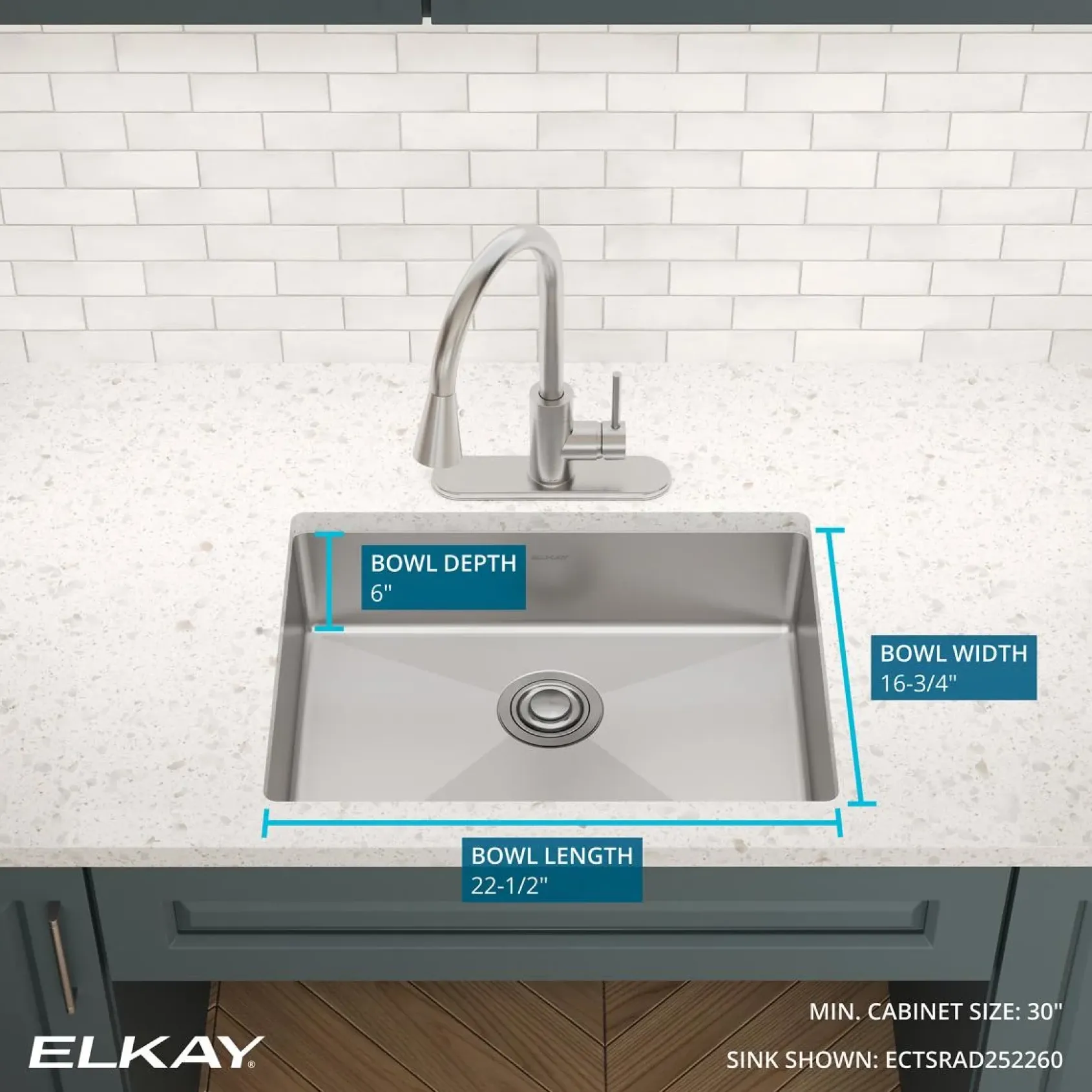 Elkay Crosstown 25" Dual Mount Stainless Steel ADA Kitchen Sink, Polished Satin, 5 Faucet Holes, ECTSRAD2522605