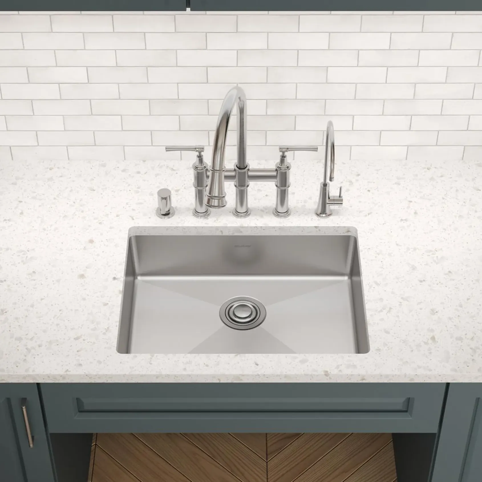 Elkay Crosstown 25" Dual Mount Stainless Steel ADA Kitchen Sink, Polished Satin, 5 Faucet Holes, ECTSRAD2522605