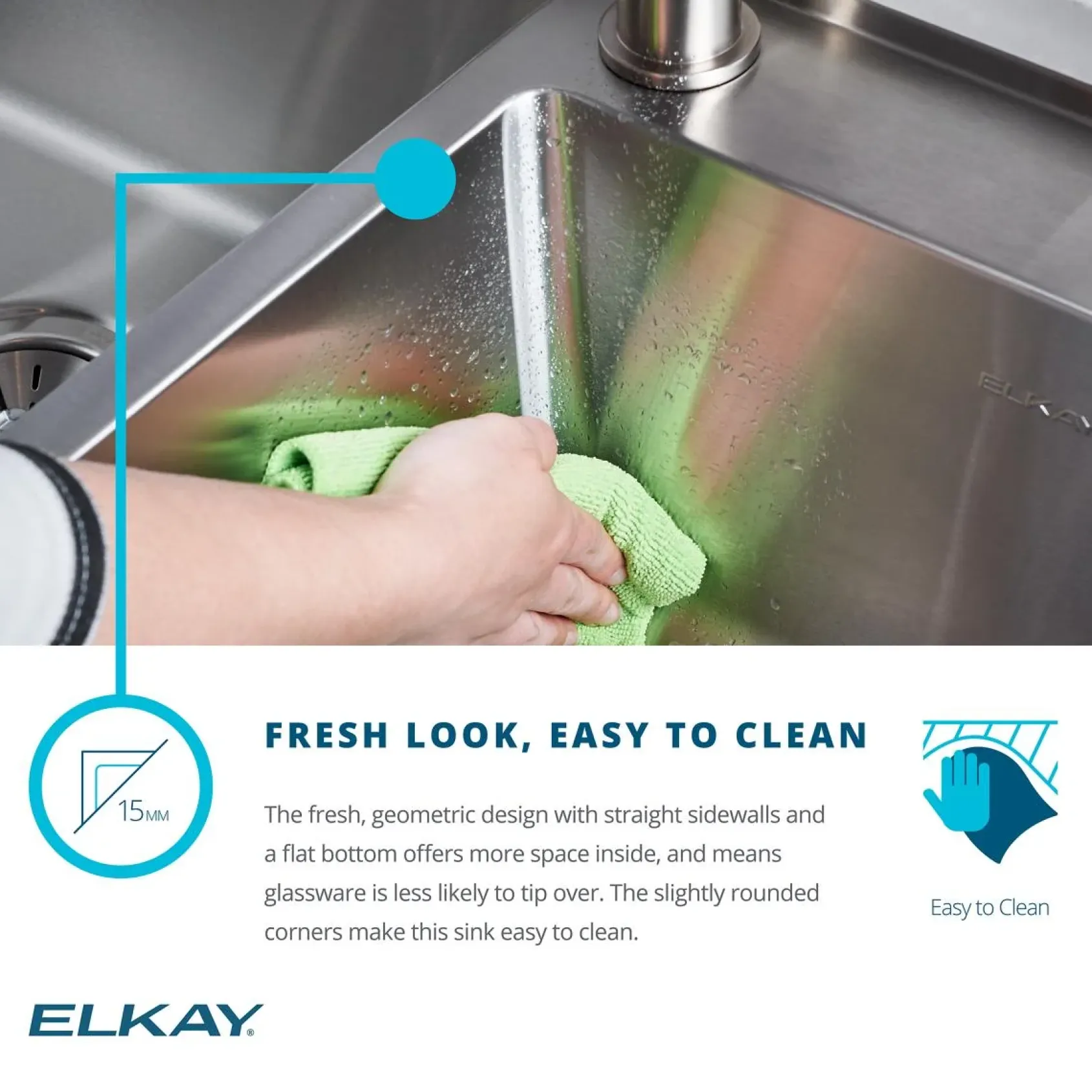 Elkay Crosstown 25" Dual Mount Stainless Steel ADA Kitchen Sink, Polished Satin, 5 Faucet Holes, ECTSRAD2522605