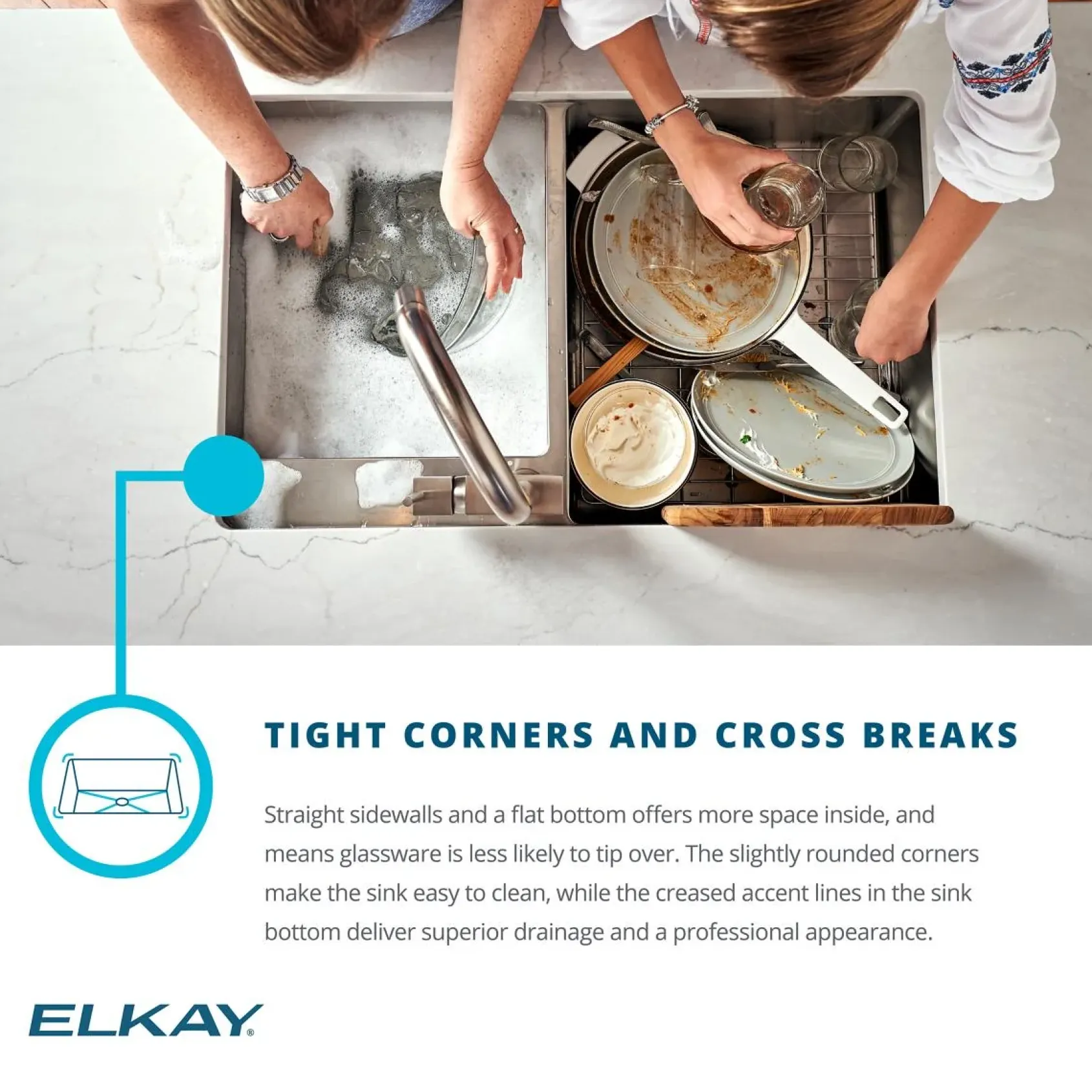 Elkay Crosstown 25" Dual Mount Stainless Steel ADA Kitchen Sink, Polished Satin, 5 Faucet Holes, ECTSRAD2522605
