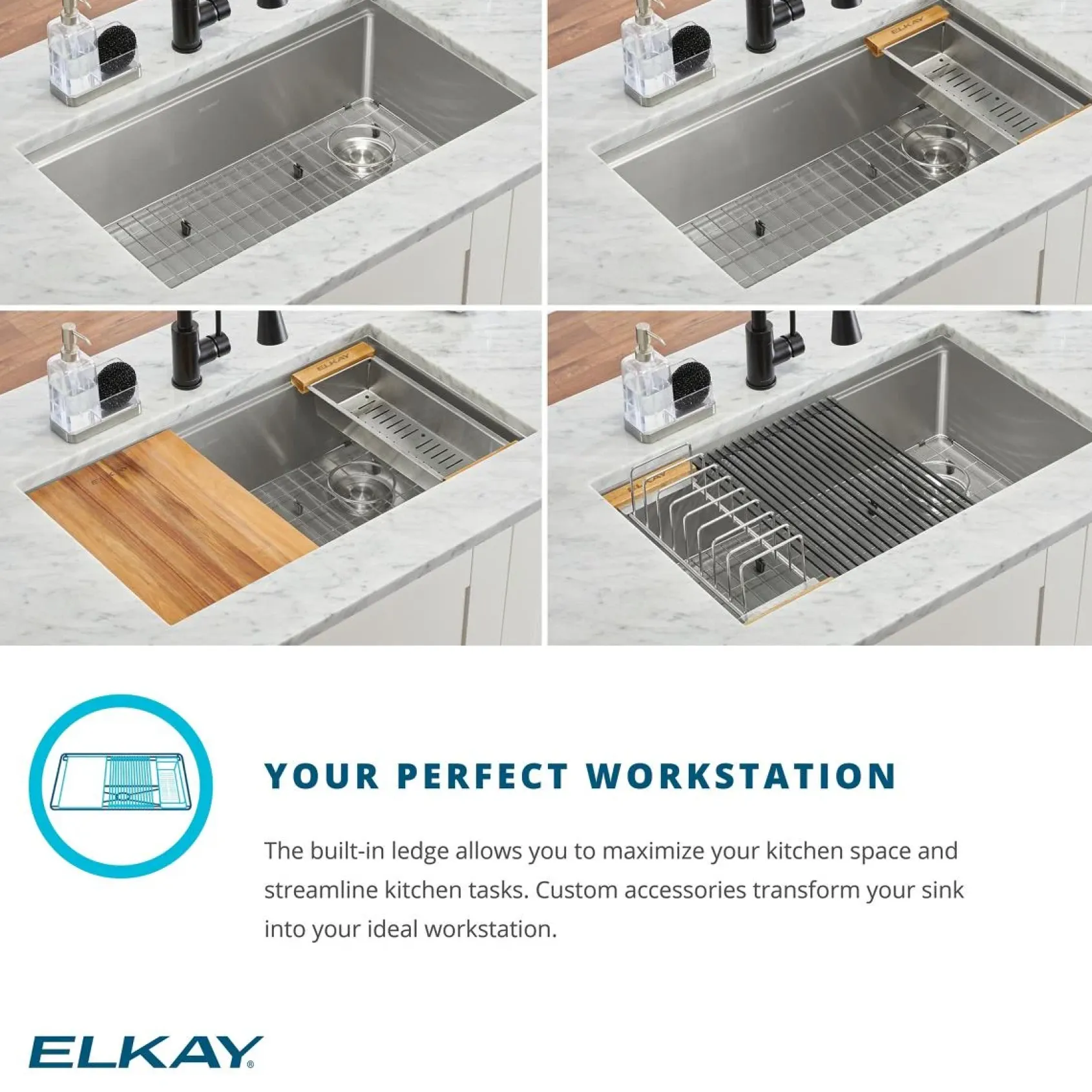 Elkay Crosstown 32" Undermount Stainless Steel Workstation Kitchen Sink Kit with Accessories, 50/50 with Aqua Divide Double Bowl, Polished Satin, 18 Gauge, ECTRUAQ31169TWC