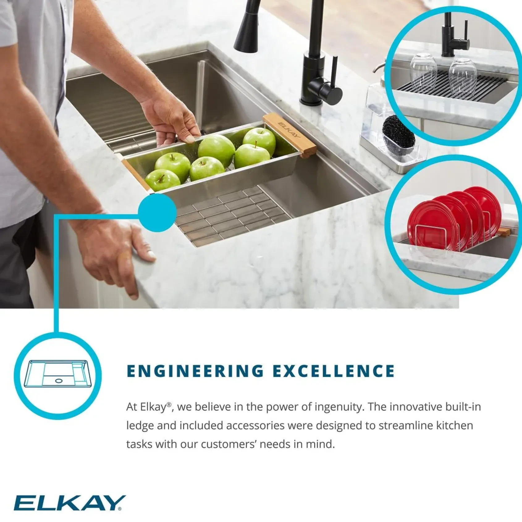 Elkay Crosstown 32" Undermount Stainless Steel Workstation Kitchen Sink Kit with Accessories, 50/50 with Aqua Divide Double Bowl, Polished Satin, 18 Gauge, ECTRUAQ31169TWC