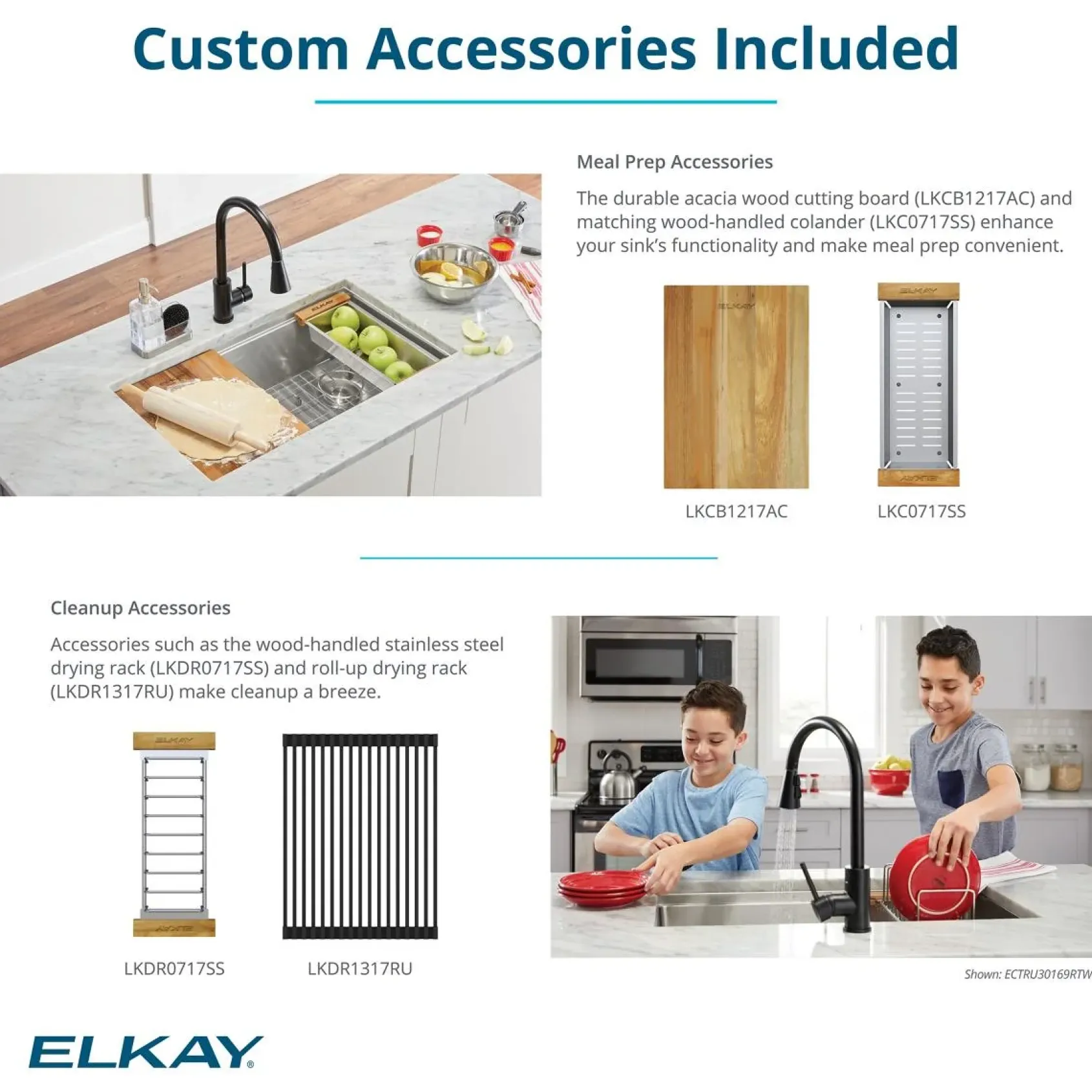Elkay Crosstown 32" Undermount Stainless Steel Workstation Kitchen Sink Kit with Accessories, 50/50 with Aqua Divide Double Bowl, Polished Satin, 18 Gauge, ECTRUAQ31169TWC
