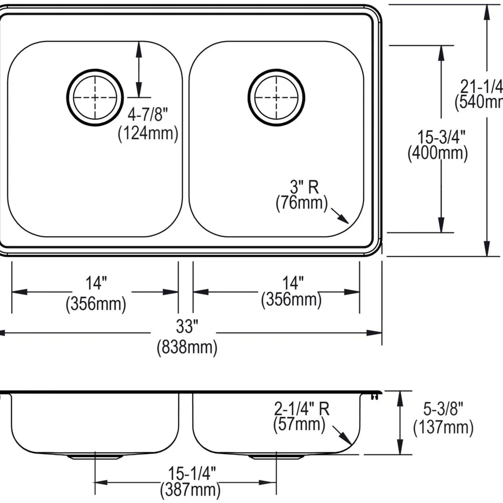 Elkay Dayton 33" Stainless Steel Kitchen Sink, 50/50 Double Bowl, Satin, 3 Faucet Hole, GE233213