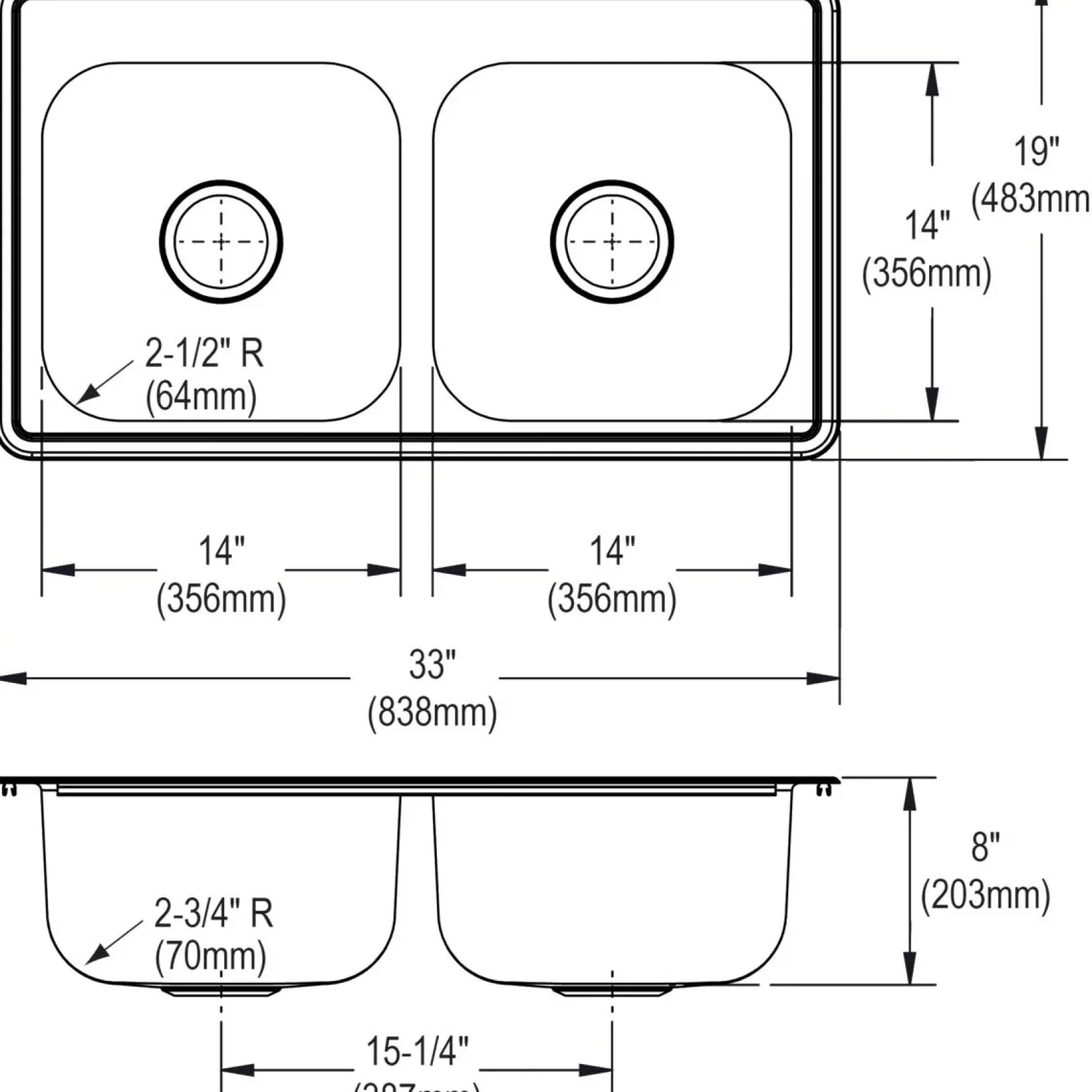 Elkay Dayton 33" Stainless Steel Kitchen Sink, 50/50 Double Bowl, 20 Gauge, Elite Satin, 1 Faucet Hole, DSE233191