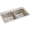 Elkay Lustertone Classic 37" Drop In/Topmount Stainless Steel Kitchen Sink, 50/50 Double Bowl, Lustrous Satin, 5 Faucet Holes, DLR3722105