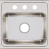 Elkay Lustertone Classic 19" Drop In/Topmount Stainless Steel Kitchen Sink, 18 Gauge, Lustrous Satin, 3 Faucet Hole, LR19183