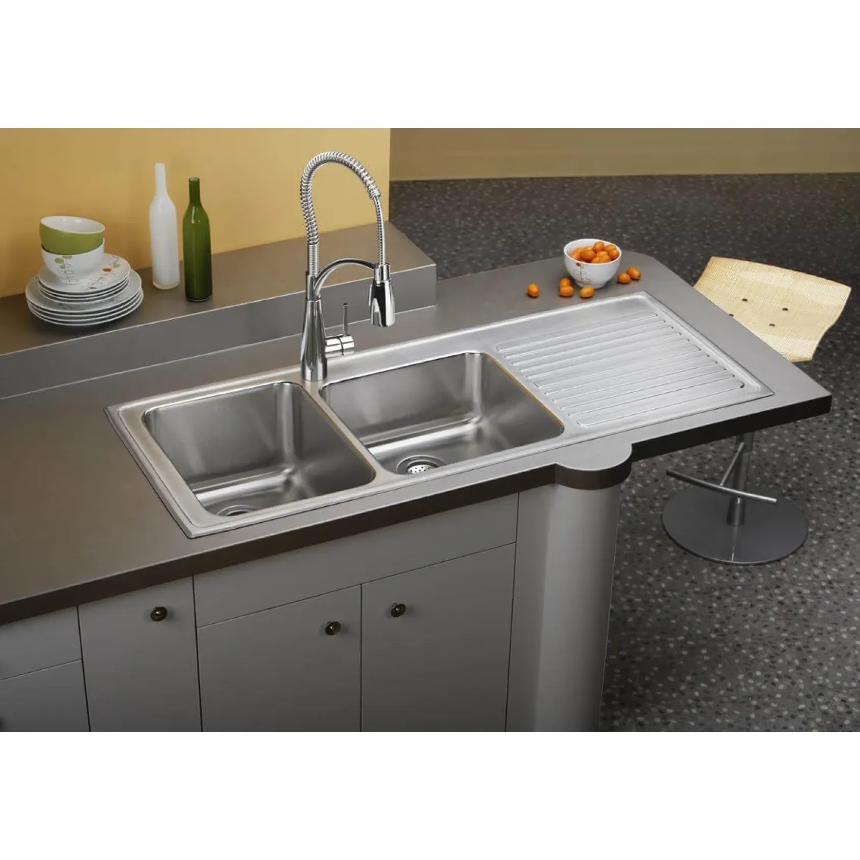 Elkay Lustertone Classic 54" Drop In/Topmount Stainless Steel Kitchen Sink, 60/40 Double Bowl, Lustrous Satin, Includes Drainboard, 2 Faucet Holes, ILGR5422L2