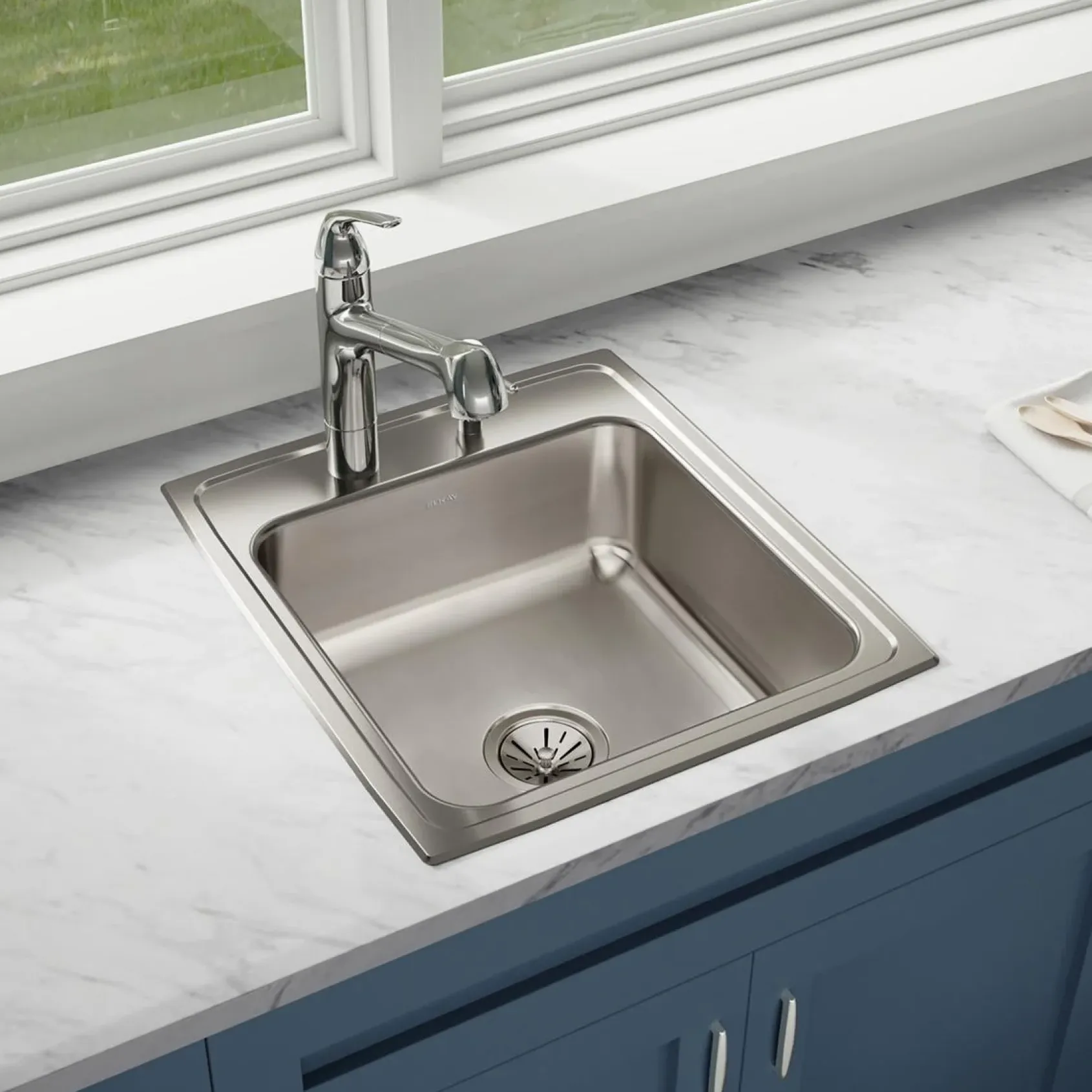 Elkay Lustertone Classic 20" Drop In/Topmount Stainless Steel Kitchen Sink, Lustrous Satin, 2 Faucet Holes, LR20222