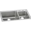 Elkay Lustertone Classic 37" Drop In/Topmount Stainless Steel Kitchen Sink, 60/40 Double Bowl, Lustrous Satin, 3 Faucet Holes, LFGR37223