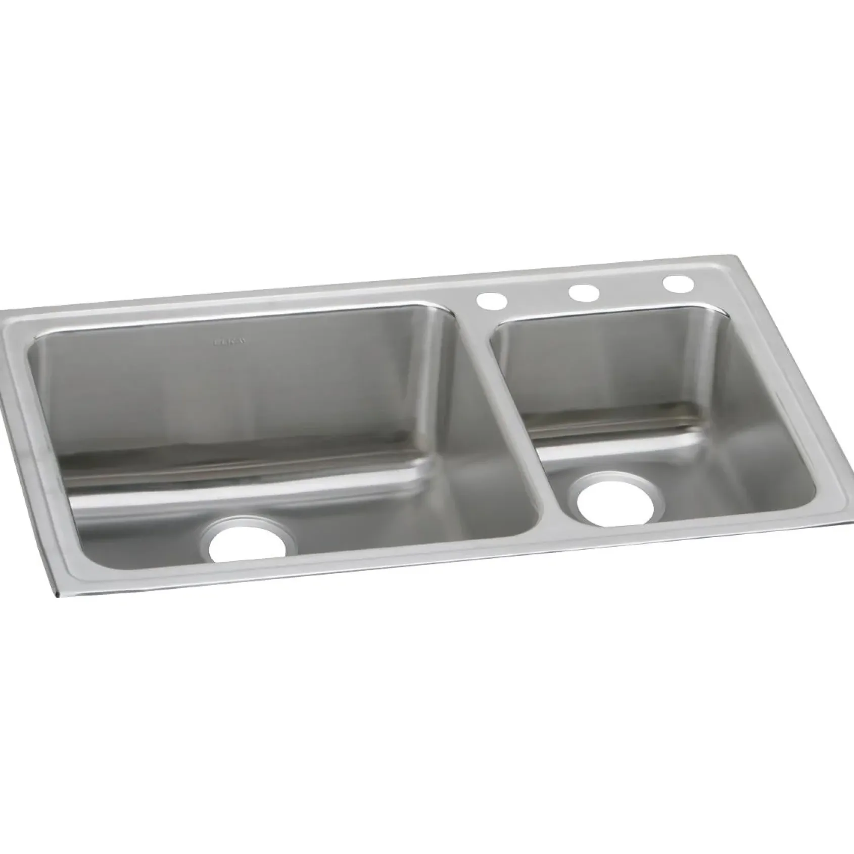 Elkay Lustertone Classic 37" Drop In/Topmount Stainless Steel Kitchen Sink, 60/40 Double Bowl, Lustrous Satin, 3 Faucet Holes, LFGR37223