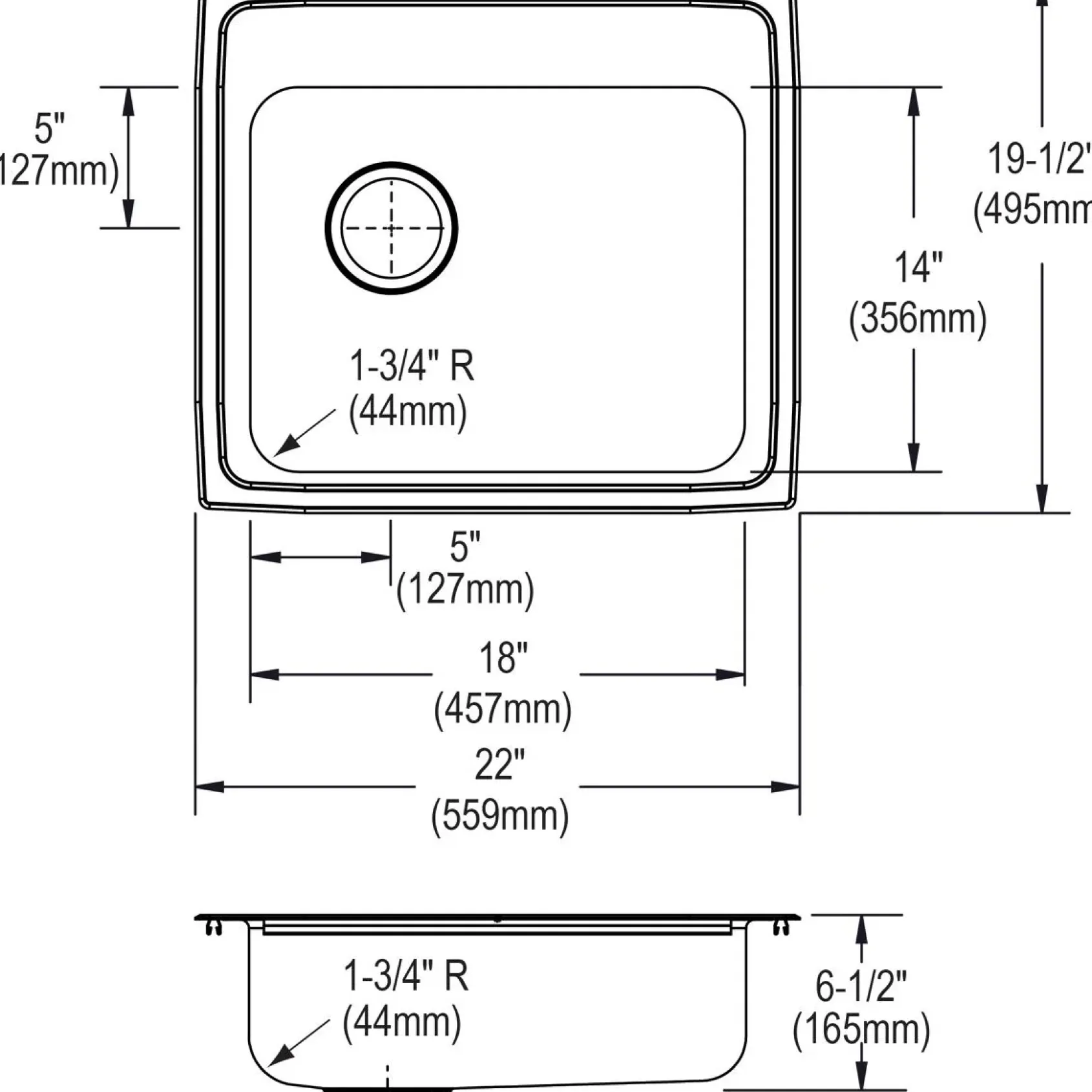 Elkay Lustertone Classic 22" Drop In/Topmount Stainless Steel ADA Kitchen Sink, Lustrous Satin, 1 Faucet Hole, LRAD221965L1