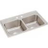 Elkay Lustertone Classic 29" Drop In/Topmount Stainless Steel Kitchen Sink, 50/50 Double Bowl, Lustrous Satin, 2 Faucet Holes, LR29182