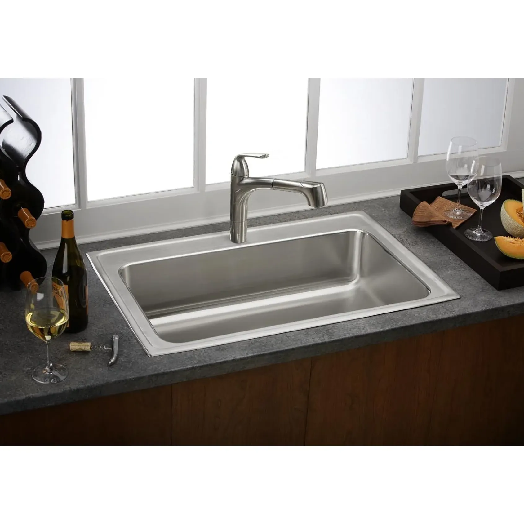 Elkay Lustertone Classic 33" Drop In/Topmount Stainless Steel Kitchen Sink, Lustrous Satin, 18 Gauge, LRS33220