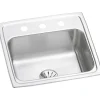 Elkay Lustertone Classic 20" Stainless Steel Kitchen Sink, 18 Gauge, Lustrous Satin, 2 Faucet Hole, LR1919PD2