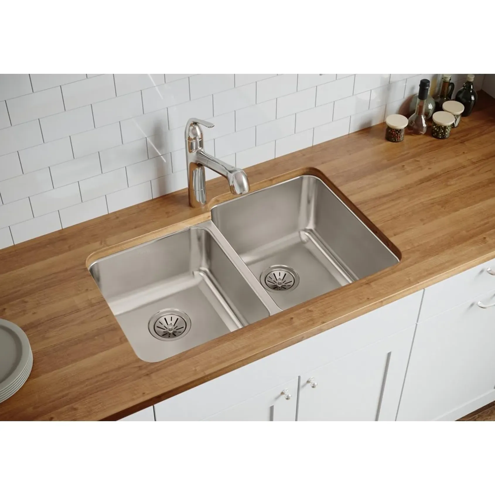 Elkay Lustertone Classic 31" Stainless Steel Kitchen Sink, 50/50 Double Bowl, 18 Gauge, Lustrous Satin, ELUH3120L