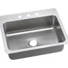 Elkay Lustertone Classic 27" Stainless Steel Kitchen Sink, 18 Gauge, Lustrous Satin, 3 Faucet Hole, LSR27223
