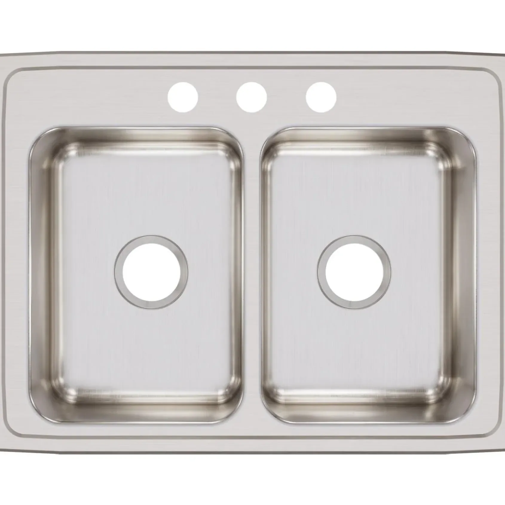 Elkay Lustertone Classic 29" Stainless Steel Kitchen Sink, 50/50 Double Bowl, 18 Gauge, Lustrous Satin, 3 Faucet Hole, LR29223