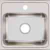 Elkay Lustertone Classic 19" Stainless Steel Kitchen Sink, 18 Gauge, Lustrous Satin, 1 Faucet Hole, LR19181
