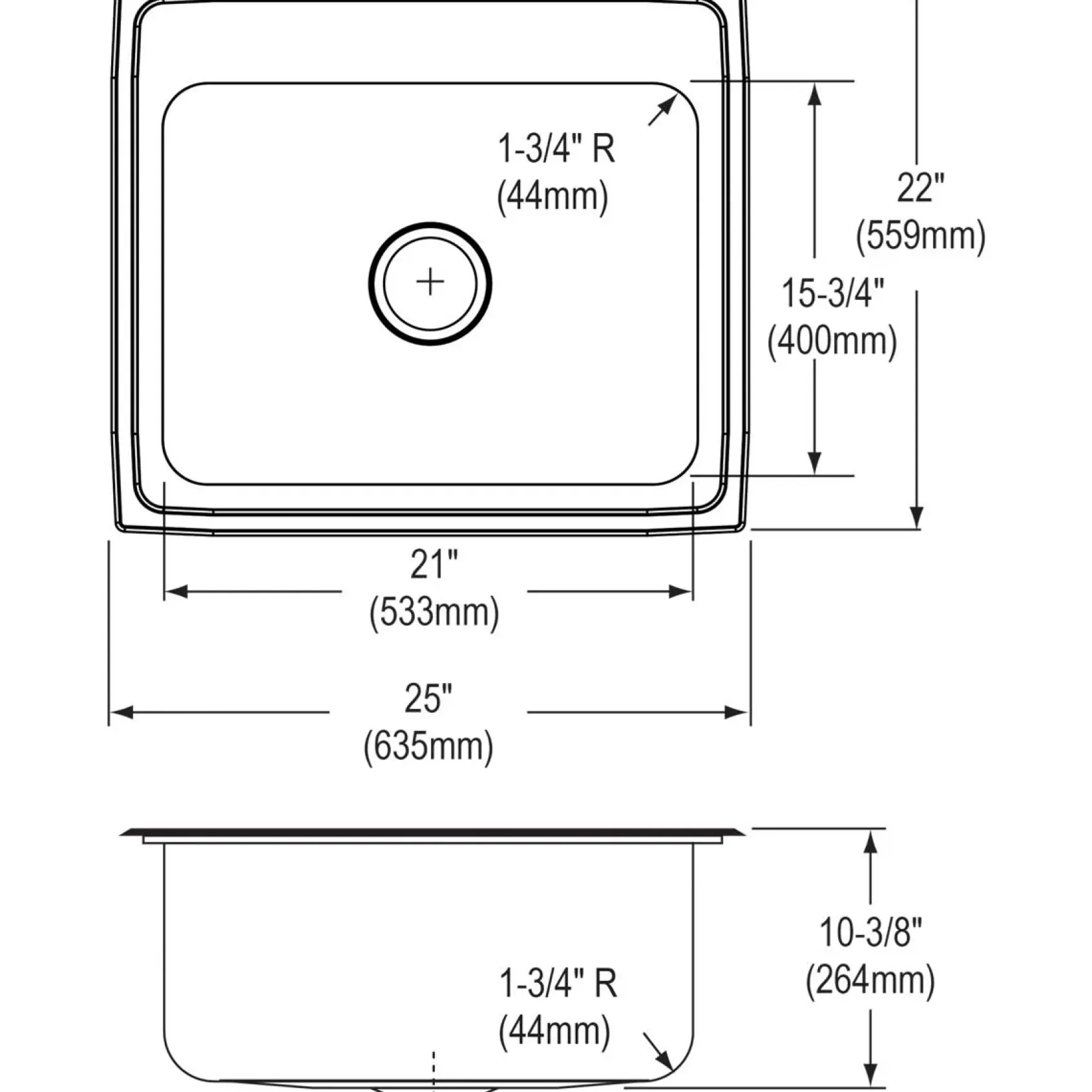 Elkay Lustertone 25" Stainless Steel Kitchen Sink, 18 Gauge, Lustrous Satin, 3 Faucet Hole, DLR2522103