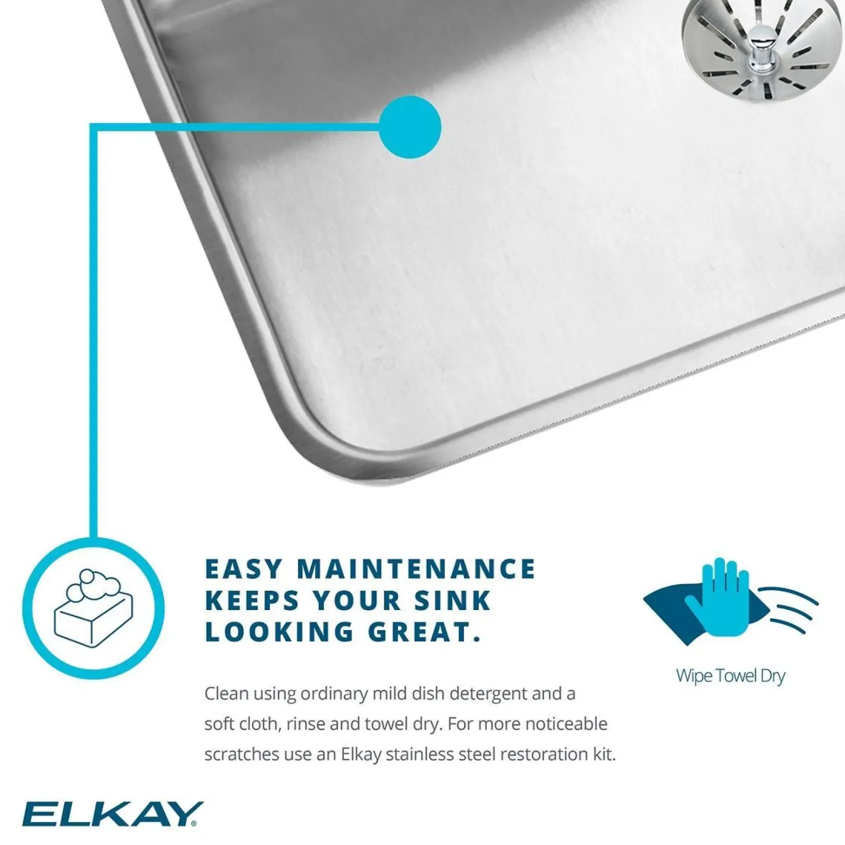 Elkay Lustertone 31" Stainless Steel Kitchen Sink, 18 Gauge, Lustrous Satin, 1 Faucet Hole, DLR312210PD1