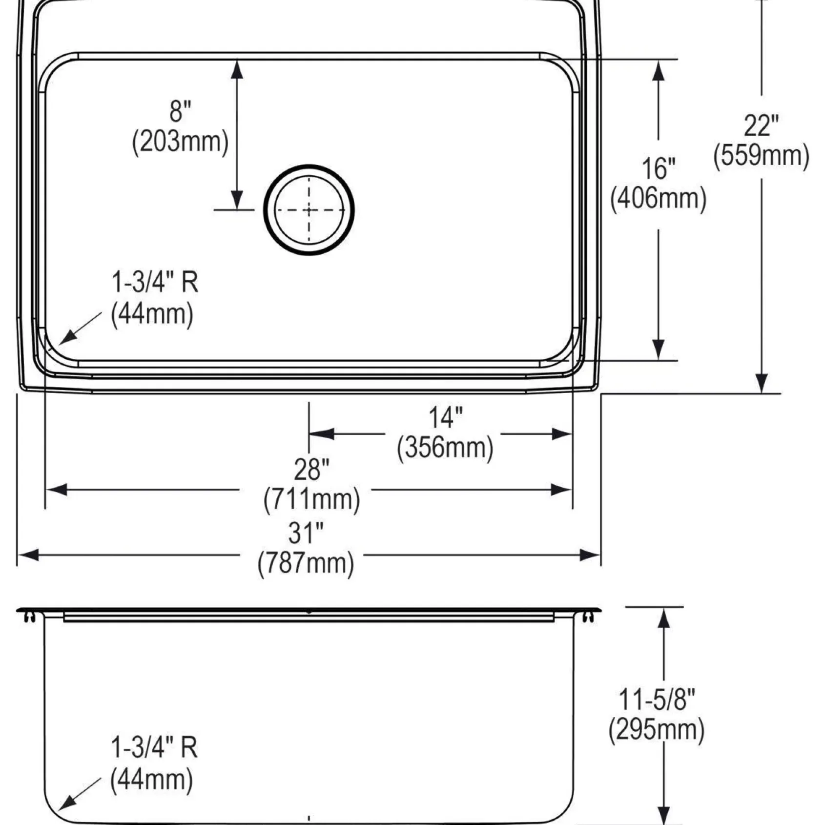 Elkay Lustertone 31" Stainless Steel Kitchen Sink, 18 Gauge, Lustrous Satin, 4 Faucet Hole, DLR3122124