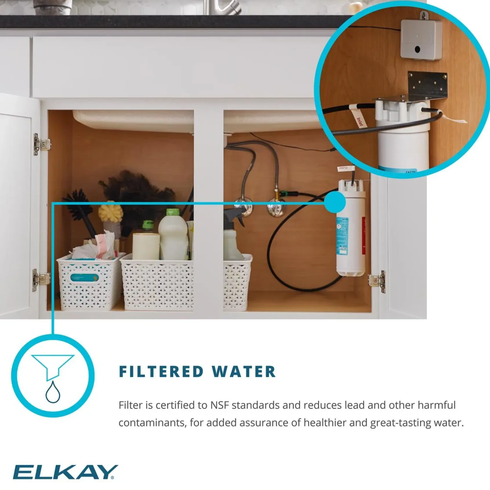 Elkay Quartz Classic 25" Undermount Quartz Kitchen Sink Kit with Faucet, Single Bowl Black, ELGU2522BK0FLC