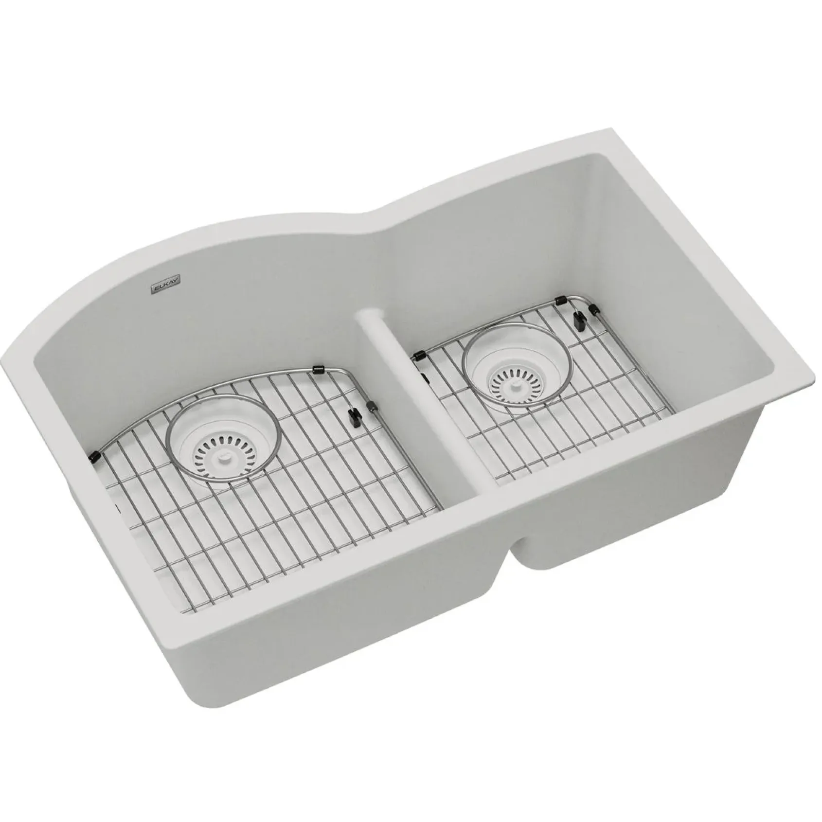 Elkay Quartz Classic 33" Undermount Quartz Kitchen Sink Kit, 60/40 Double Bowl, White, ELGHU3322RWH0C