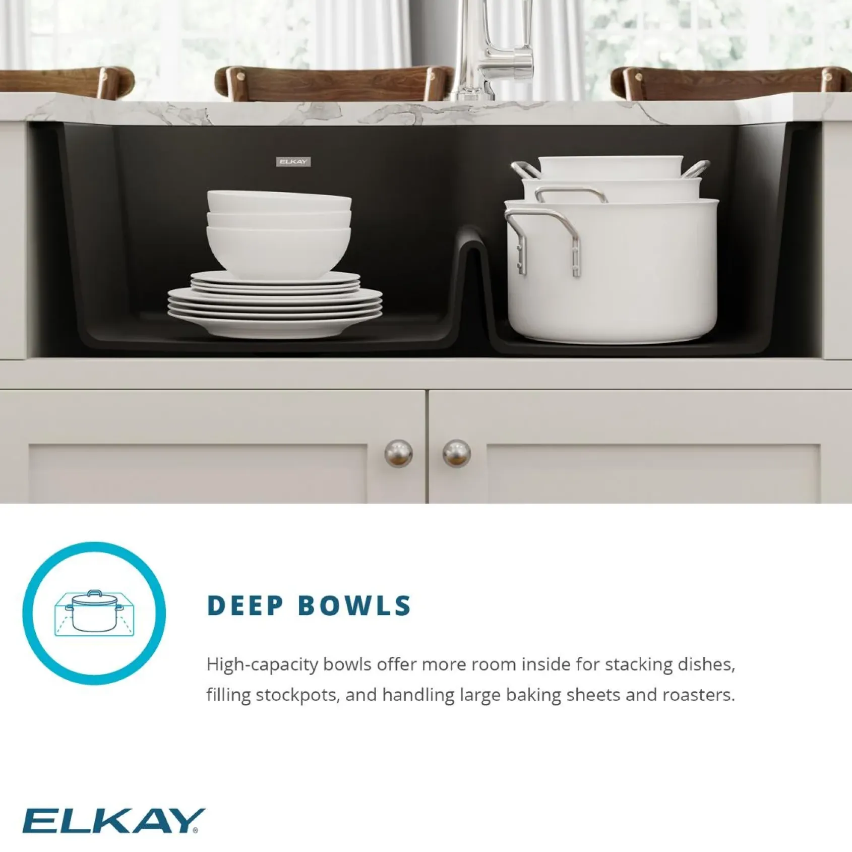 Elkay Quartz Classic 33" Undermount Quartz Kitchen Sink Kit, 60/40 Double Bowl, White, ELGHU3322RWH0C