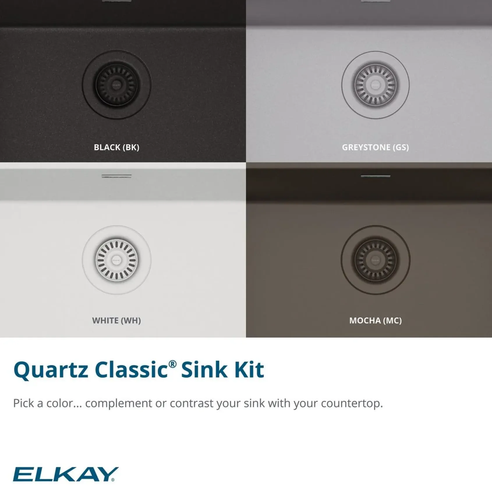 Elkay Quartz Classic 33" Undermount Quartz Kitchen Sink Kit, White, ELGRU13322WH0C