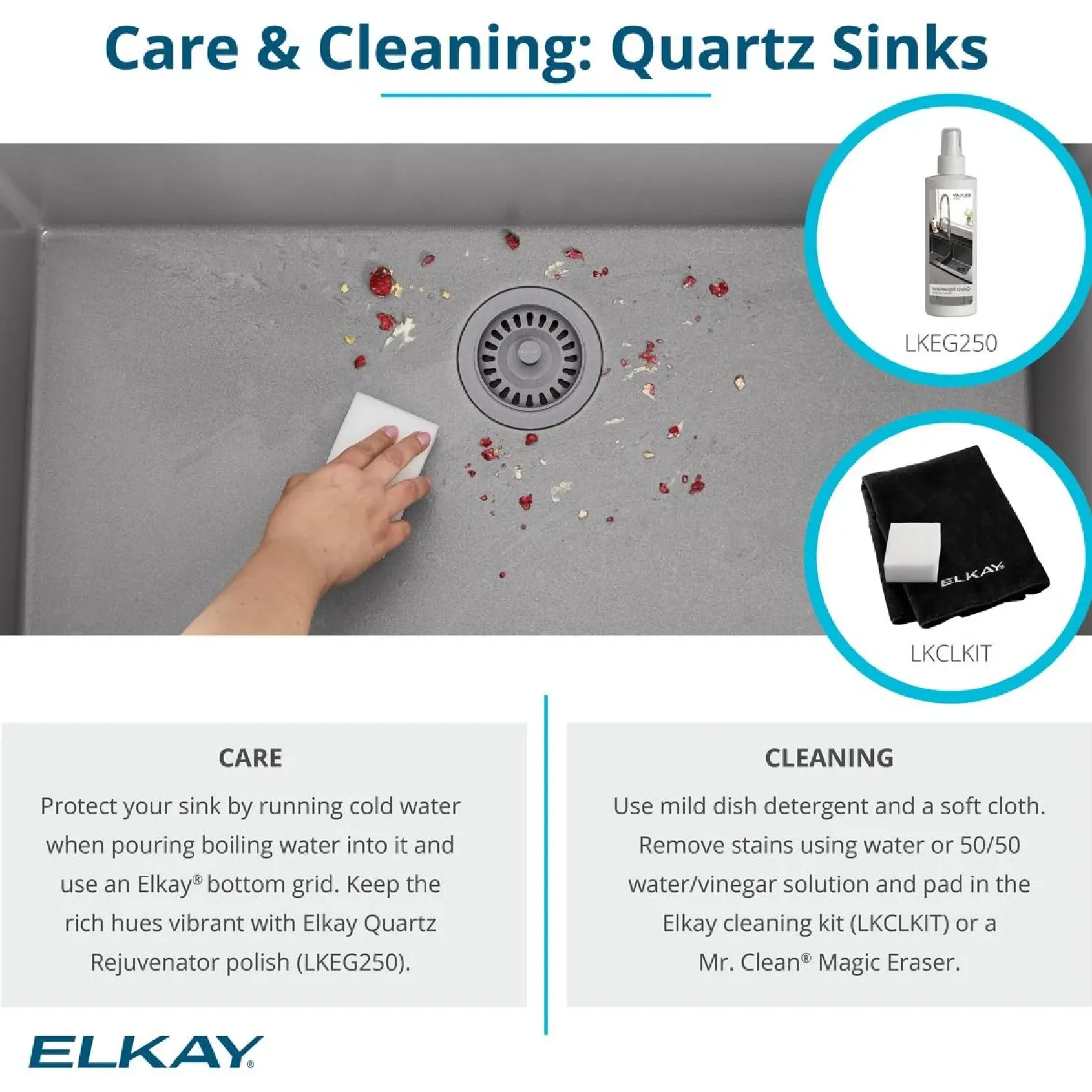 Elkay Quartz Classic 33" Undermount Quartz Kitchen Sink Kit, White, ELGRU13322WH0C