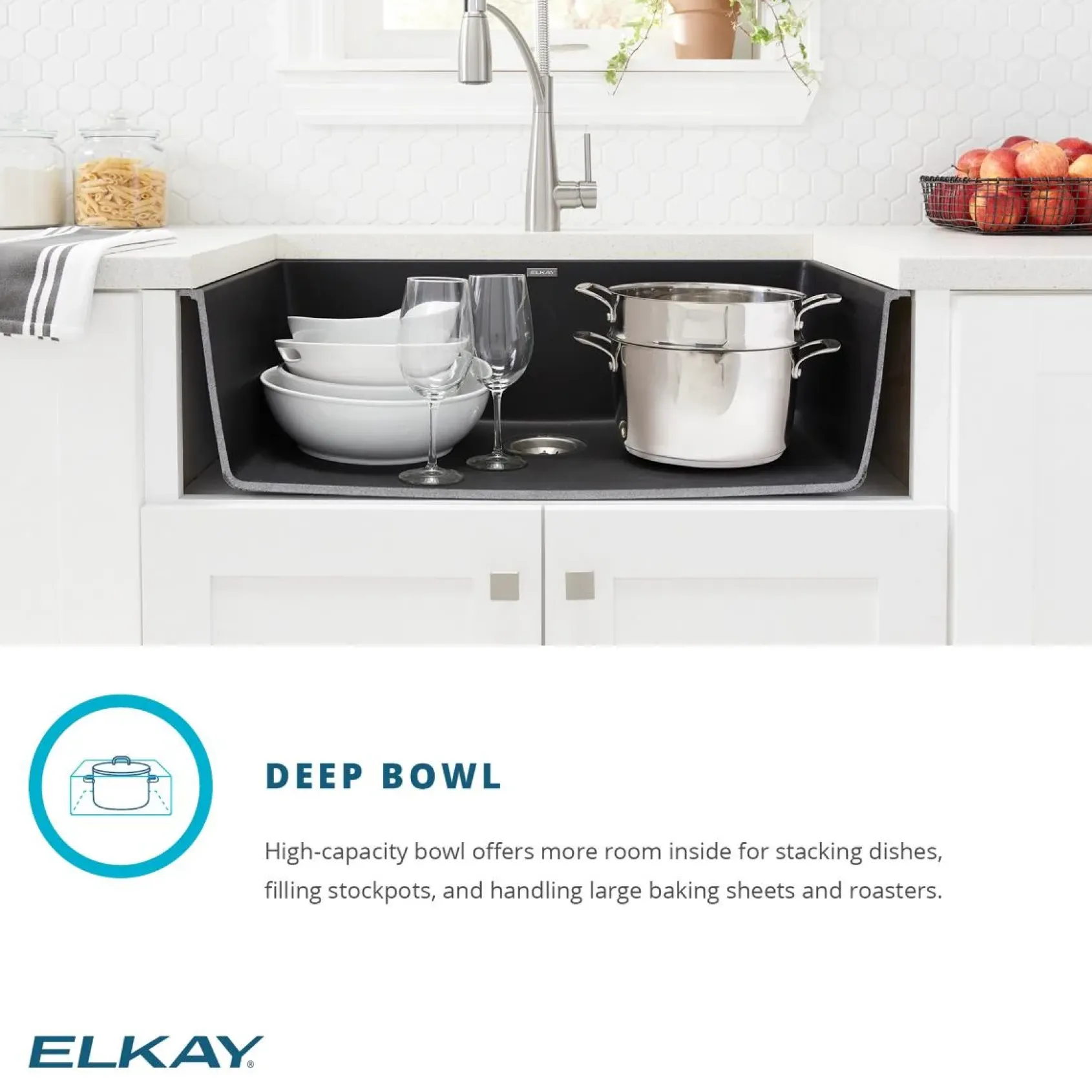 Elkay Quartz Classic 33" Undermount Quartz Kitchen Sink Kit, White, ELGRU13322WH0C