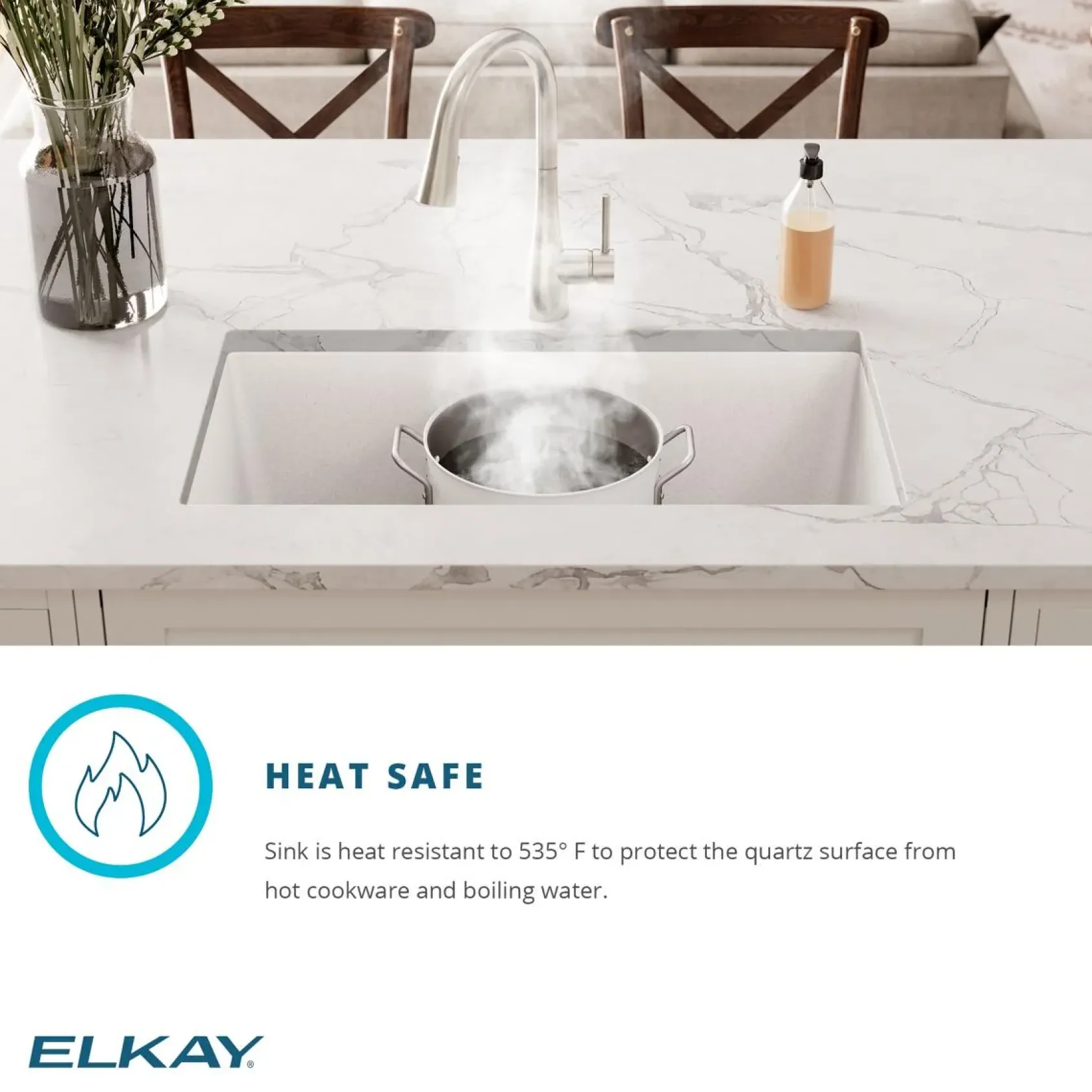 Elkay Quartz Classic 33" Undermount Quartz Kitchen Sink Kit, White, ELGRU13322WH0C
