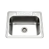 Houzer 25" Stainless Steel Topmount Single Bowl Kitchen Sink, 20 Gauge, 2522-8BS4-1