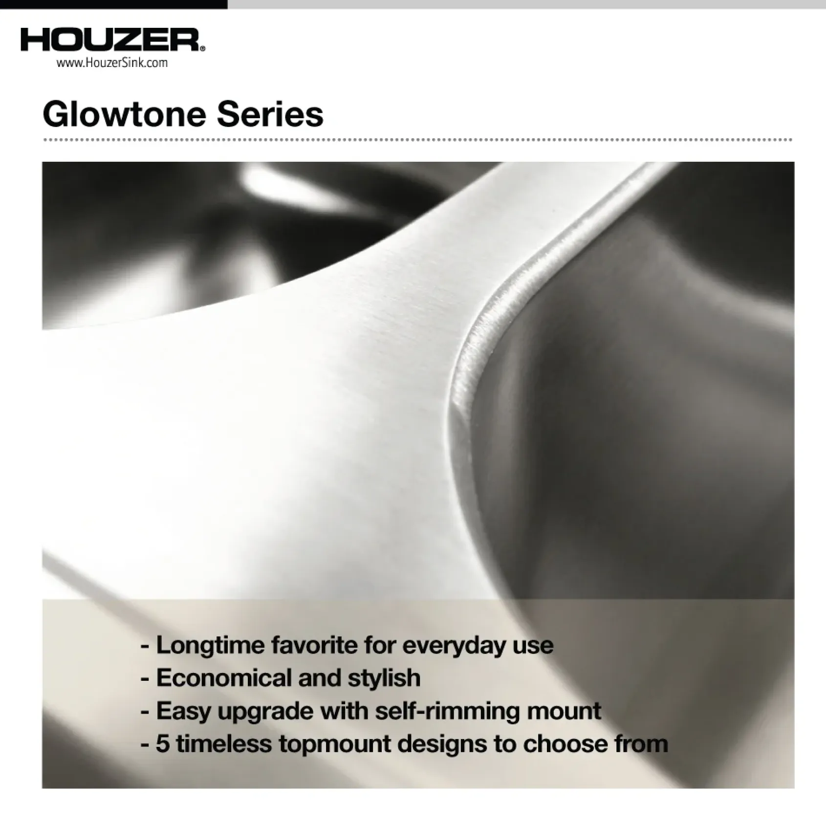 Houzer 25" Stainless Steel Topmount Single Bowl Kitchen Sink, 20 Gauge, 2522-8BS4-1