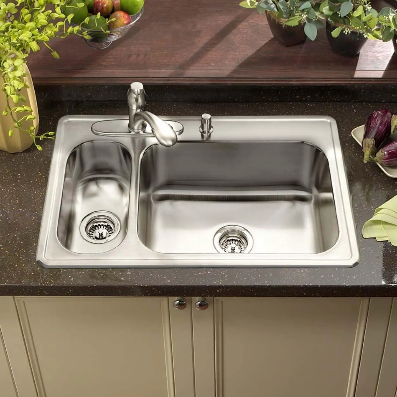 Houzer 33" Stainless Steel Topmount 80/20 Double Bowl Kitchen Sink, 20 Gauge, LHD-3322-1