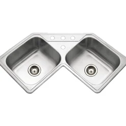 Houzer 32" Stainless Steel Topmount Legend Corner Bowl Kitchen Sink, 20 Gauge, LCR-3221-1